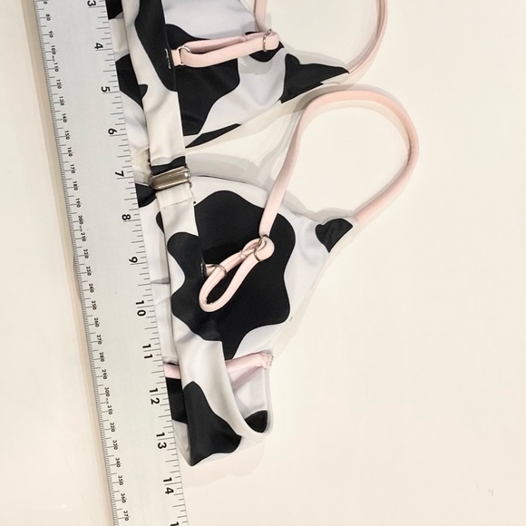 nwot SHEIN Bikini Set S Cow-skin Black-White Pink-Trim Adjust-Tie Stretch Lined - Picture 10 of 10